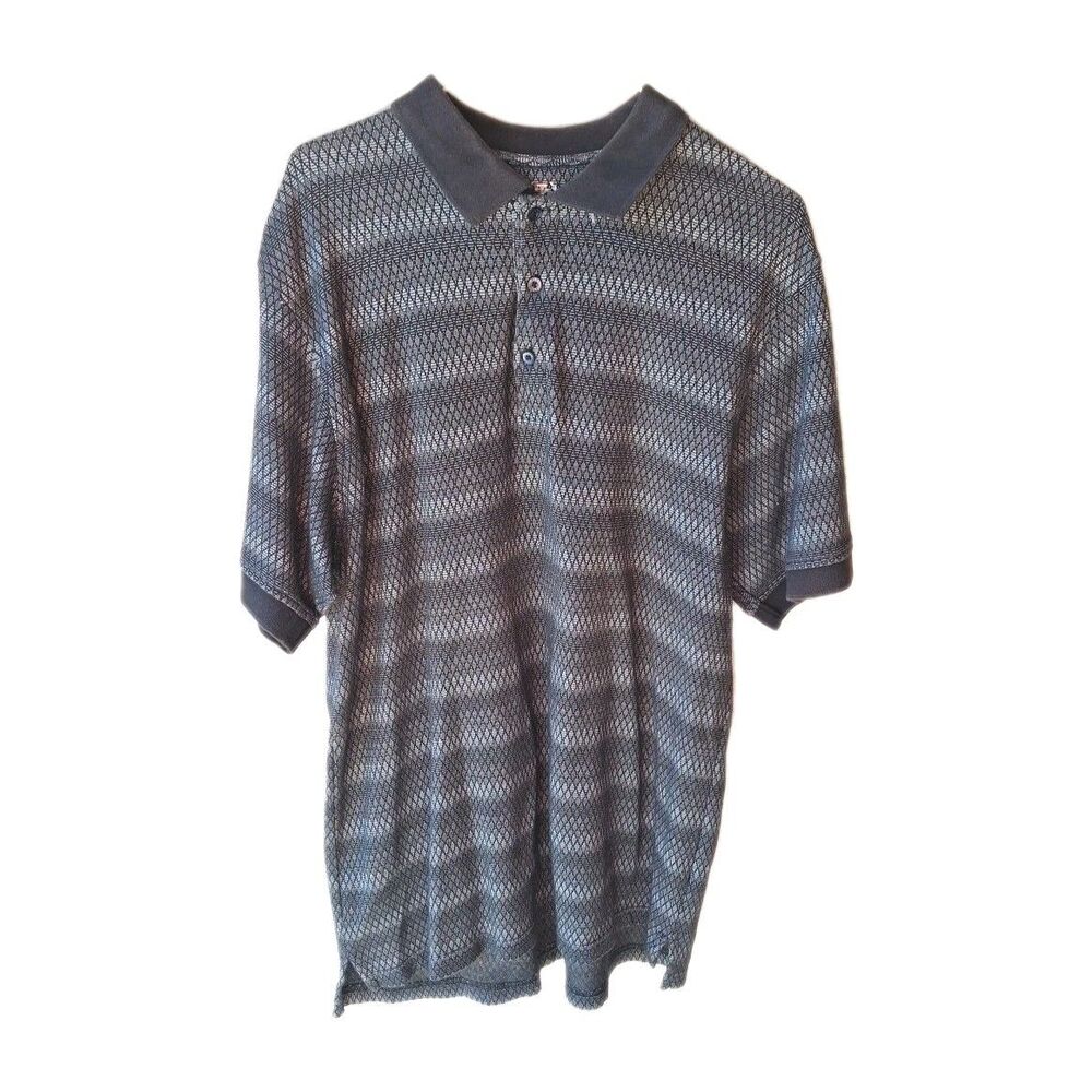 IZOD Sz Large Mens Gray Striped Polo 1/4 Button Shirt Short Sleeve Comfort
